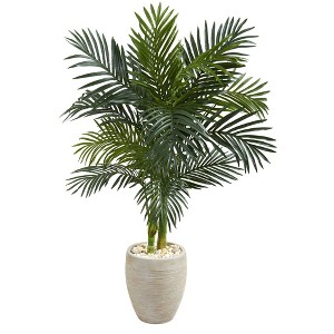 Nearly Natural 4.5’ Golden Cane Palm Artificial Tree in Oval Planter - 1 of 1