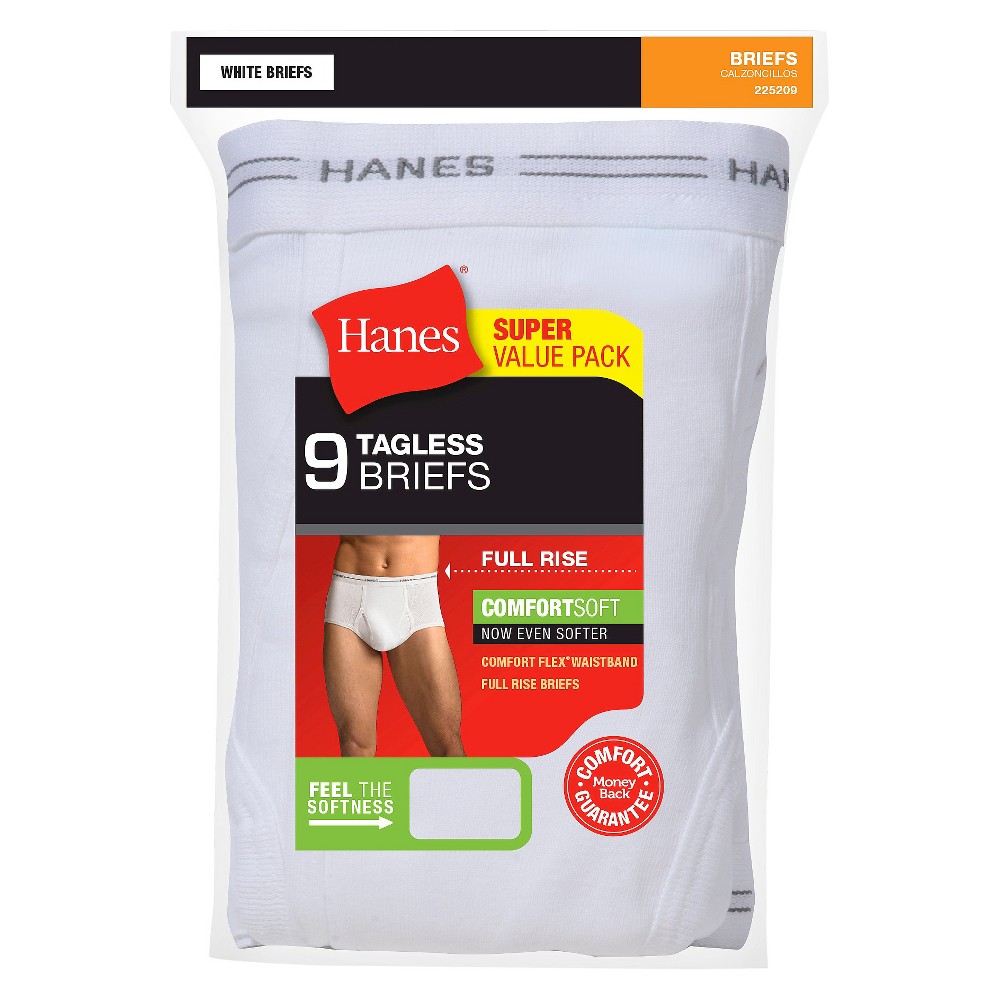 Hanes Men's ComfortSoft White Tagless Briefs, 9 Pack size XL 