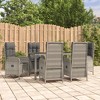 vidaXL Outdoor Patio Dining Set - 7 Piece Poly Rattan Furniture with Reclining Chairs, Tempered Glass Tabletop, Powder-Coated Steel Frame in Gray - 2 of 4