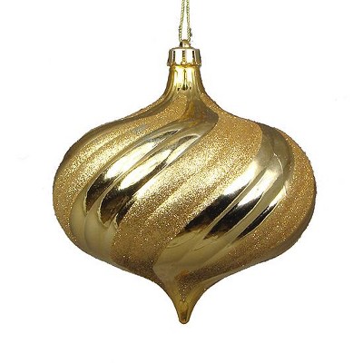 Northlight 4ct Shiny Glitter Swirl Shatterproof Onion Drop Christmas Ornament Set 5.75" - Gold