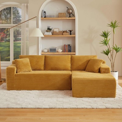 Dolonm 103.2 in. Corduroy L-Shaped Cloud Sectional 4-Seater Sofa Deep Seat Couch No Assembly（Black）