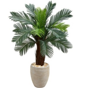 Nearly Natural 4.5-ft Cycas Artificial Tree in Oval Planter UV Resistant (Indoor/Outdoor) - 1 of 4