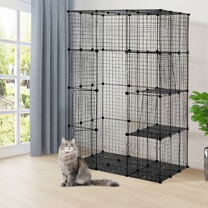 DOMETOUR 3-Tier Wire Cat Cage, Large Kennels Playpen with 3 Platforms, 3 Ramp Ladders and 4 Doors, 42" x 42" x 72", Black - 1 of 4