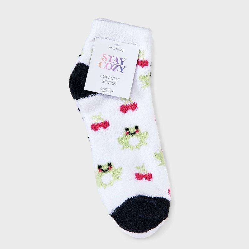 Women&#39;s 2pk Cherries &#38; Frogs Cozy Low Cut Socks - Black/White 4-10, 2 of 4