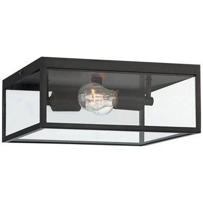 Modern Matte Black Square Outdoor Ceiling Light with Clear Glass Panels