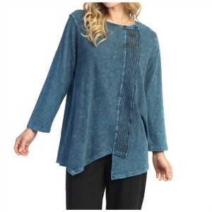 Women's Faux Wrap Top with Wavy Contrast - Jess & Jane - 1 of 2
