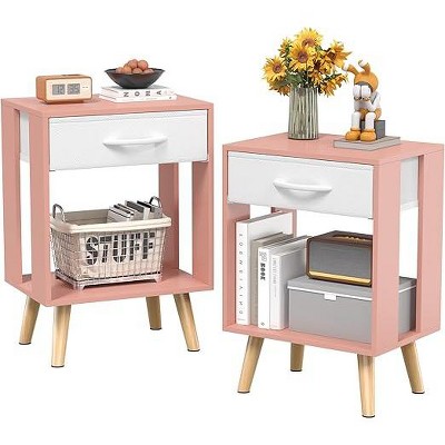 Gericco Night Stand Set 2 with 19'' D Large Tabletop and 3 Fabric Drawer, Bedside Tables with Fast Charging Station, Spacious Storage