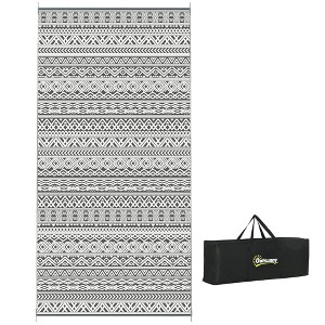 Aghana Digitals 9'x18' Reversible Boho Outdoor Rug, Gray & Cream White Polypropylene Camping Carpet - 1 of 4