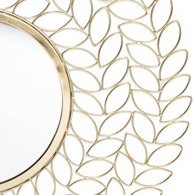 Gold Leaf Round Metal Framed Wall Mirror, 28"