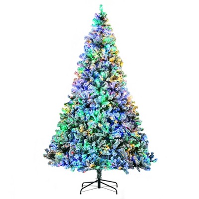 9' Artificial Snow Christmas Trees with Frosted Branches, Warm White or Colorful LED Lights