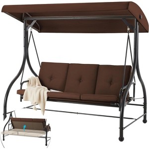 Anybear Brown Outdoor Reclining Swing - 1 of 4