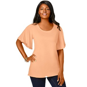 Jessica London Women's Plus Size Stretch Knit Flutter Sleeve Tunic - 1 of 4