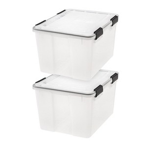 IRIS USA WEATHERPRO Airtight Plastic Storage Bins with Lids and Seal and Secure Latching Buckles, Clear/Black - 1 of 4