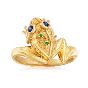 Ross-Simons 0.10 ct. t.w. Sapphire Frog Ring With Green Chrome Diopside Accents in 18kt Gold Over Sterling - 1 of 4