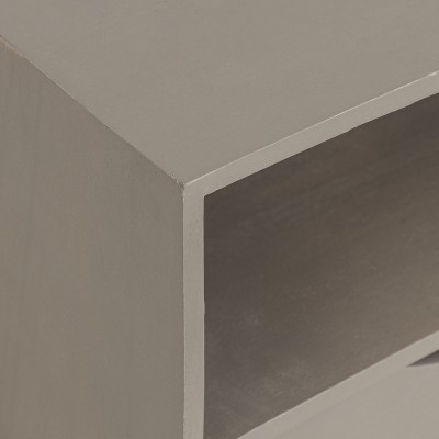 Gray Poplar Wood Floating Wall Shelf with Drawer