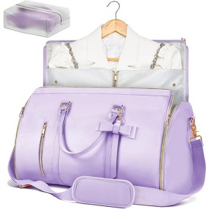 Stylish Convertible Carry On Garment Bag for Women, PU Leather Duffle with Shoe Compartment & Toiletry Pocket - 1 of 4