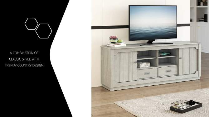 67&#34; TV Stand for TVs up to 70&#34; Saw Cut with Built-In Sliding Doors Storage Cabinet Off-White - Festivo, 2 of 13, play video