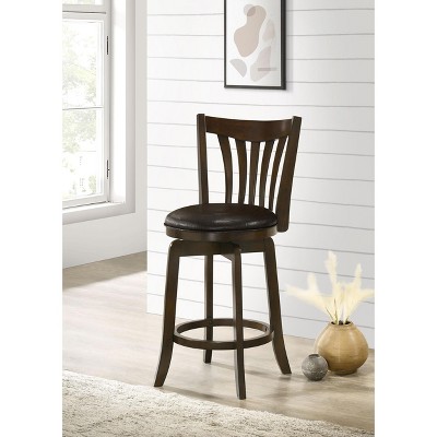 Transitional Brown Swivel Counter Stool with Faux Leather Seat