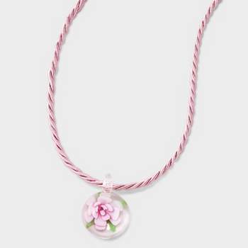 Flower Cord Pendant Necklace - Wild Fable™ Pink