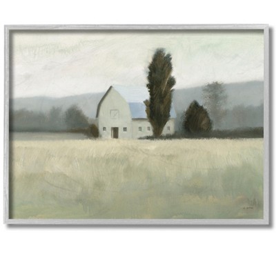 Stupell Industries Farmside Landscape White Barn Green Meadow