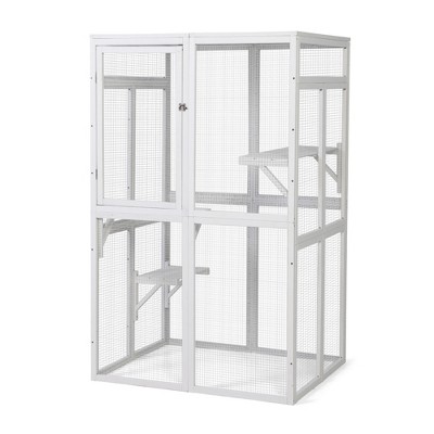 Sevobal Pet Crates and Houses Indoor Outdoor Cat House with Platforms, Sunshine Board, Hammock, Door, Kitten Cage Condo, White, 39.4"*33.3"*63.8"