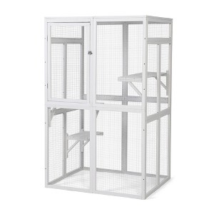 Sevobal Pet Crates and Houses Indoor Outdoor Cat House with Platforms, Sunshine Board, Hammock, Door, Kitten Cage Condo, White, 39.4"*33.3"*63.8" - 1 of 4