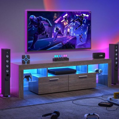 LIVAREEmlen Modern LED TV Stand with Large Storage Drawer for 40-75 Inch TVs,TV Console with Glossy Entertainment Center for Living Room,Bedroom