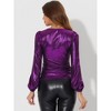 Allegra K Women's Scoop Neck Lantern Sleeve Shiny Metallic Glitter Tops - 3 of 4