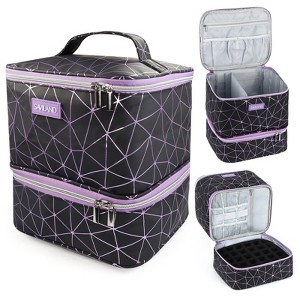 Saviland Black Purple Diamond Leather Nail Tech Storage - 2-Tier Organizer Holds 30 Bottles & Nail Lamp. (Black Purple) - 1 of 4