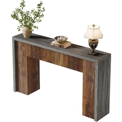 55" Farmhouse Console Table, Wooden Sofa Table Behind Couch with Dual-Tone Design for Hallway, Entryway, Living Room