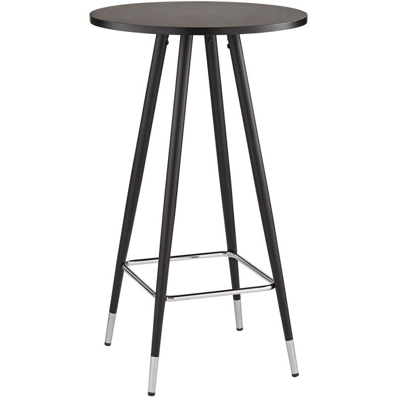 Studio 55D Elba Modern Wood Round Pub Table 18" Wide Matte Black Silver Chrome Footrest for Spaces Living Room Bedroom Bedside Entryway House Office, 1 of 9