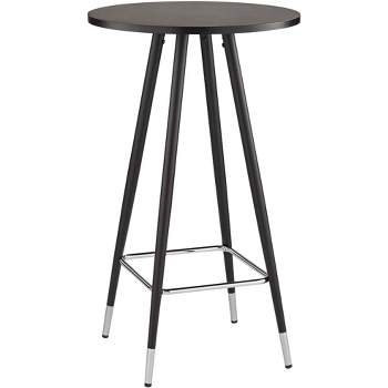 Studio 55D Elba Modern Wood Round Pub Table 18" Wide Matte Black Silver Chrome Footrest for Spaces Living Room Bedroom Bedside Entryway House Office