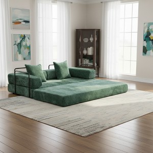 Whisen Sectional Compression Sofa Bed & Floor Futon Couch with Convertible Folding Design, Pillows and Armrests - 1 of 4