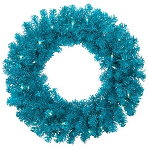 Northlight Pre-Lit Artificial Pine Christmas Wreath - 24" - Turquoise - Clear Lights - 1 of 4