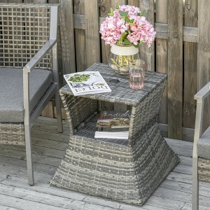 Maggift Patio Side Table, Rattan Portable Patio Small Side Table for Garden, Balcony, Courtyard, Poolside, Terrace, Gray, 21.25" * 21.25" * 21.75" - 1 of 4