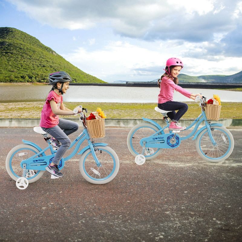 Prorider 18" Kid's Bike with Training Wheels Adjustable Handlebar Seat Handbrake Blue/Green/Pink, 4 of 11