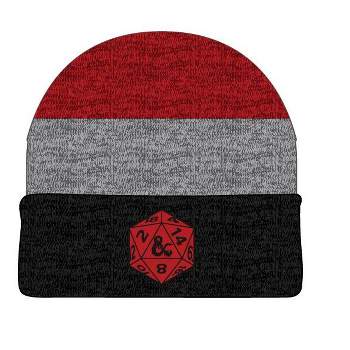 Dungeons and Dragons Game Striped Red Marled Embroidery Logo Knitted Beanie Hat for Winter