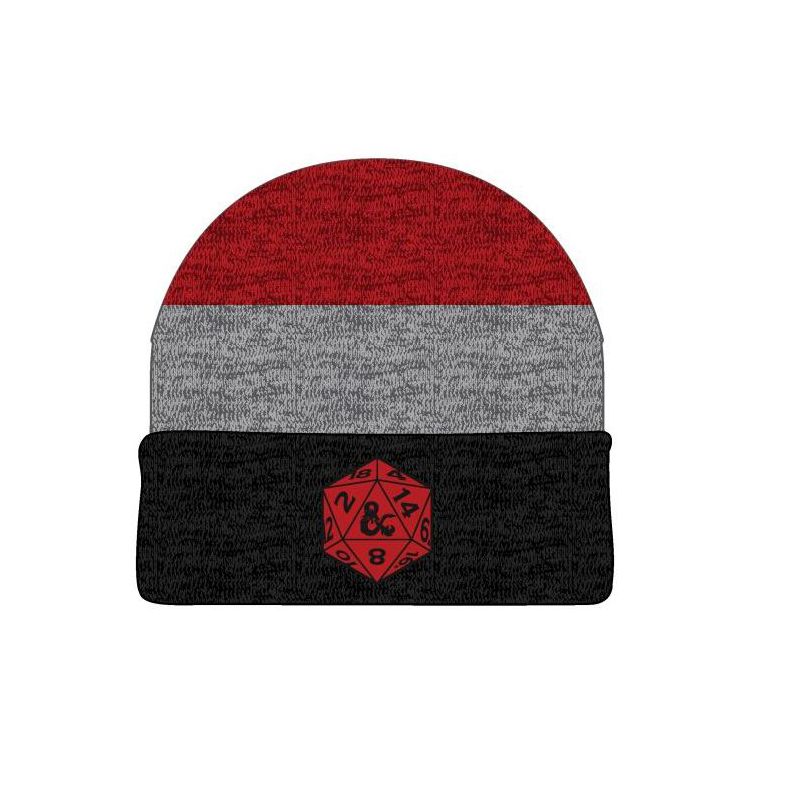 Dungeons and Dragons Game Striped Red Marled Embroidery Logo Knitted Beanie Hat for Winter, 1 of 3