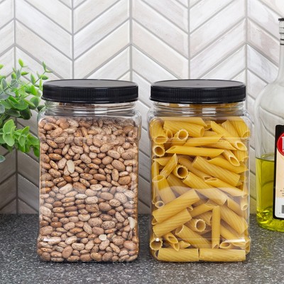 48oz Clear BPA-Free Plastic Square Jars with Black Clip-On Lids, Set of 3