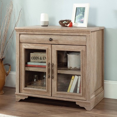 Brushed Oak Adjustable Library Cabinet with Glass Doors