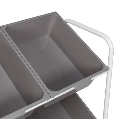 Gray and White 6-Bin Rolling Storage Cart