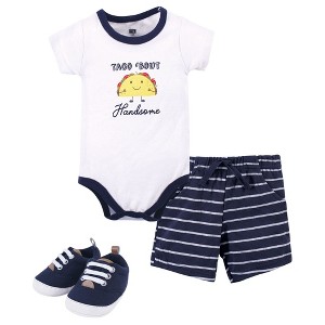 Hudson Baby Infant Boy Cotton Bodysuit, Shorts and Shoe 3pc Set, Handsome Taco - 1 of 4