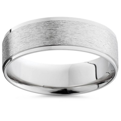 Pompeii3 Mens 14K White Gold Flat Brushed Comfort Wedding Band
