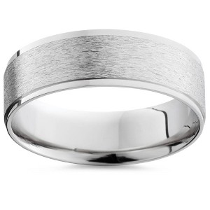 Pompeii3 Mens 14K White Gold Flat Brushed Comfort Wedding Band - 1 of 4