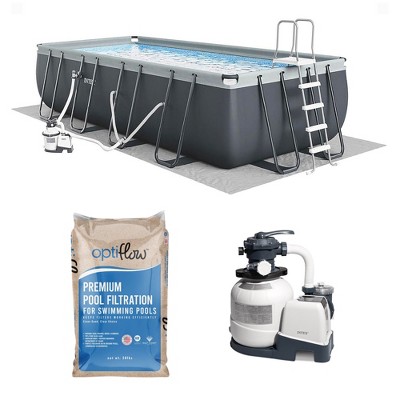 Intex Above Ground Swimming Pool Set, Ultra XTR 24' x 12' x 52" Rectangular Frame Bundled with OptiFlow Premium Filter Sand, 50 lb Bag