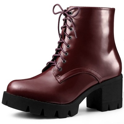 Allegra K Women's Platform Chunky Heel Combat Boots Burgundy 10 : Target