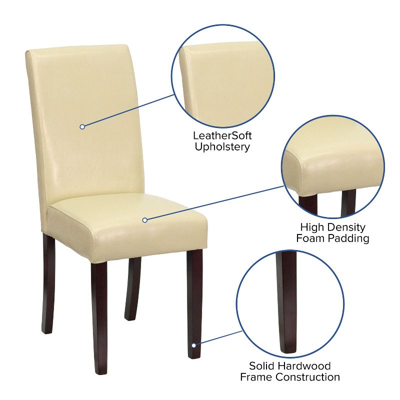 Flash Furniture Traditional LeatherSoft Upholstered Panel Back Parsons Dining Chairs, 4 of 12