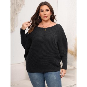 Coolmee Women Plus Size Off-Shoulder Batwing Sleeve Sweater Winter Casual Blouse - 1 of 4