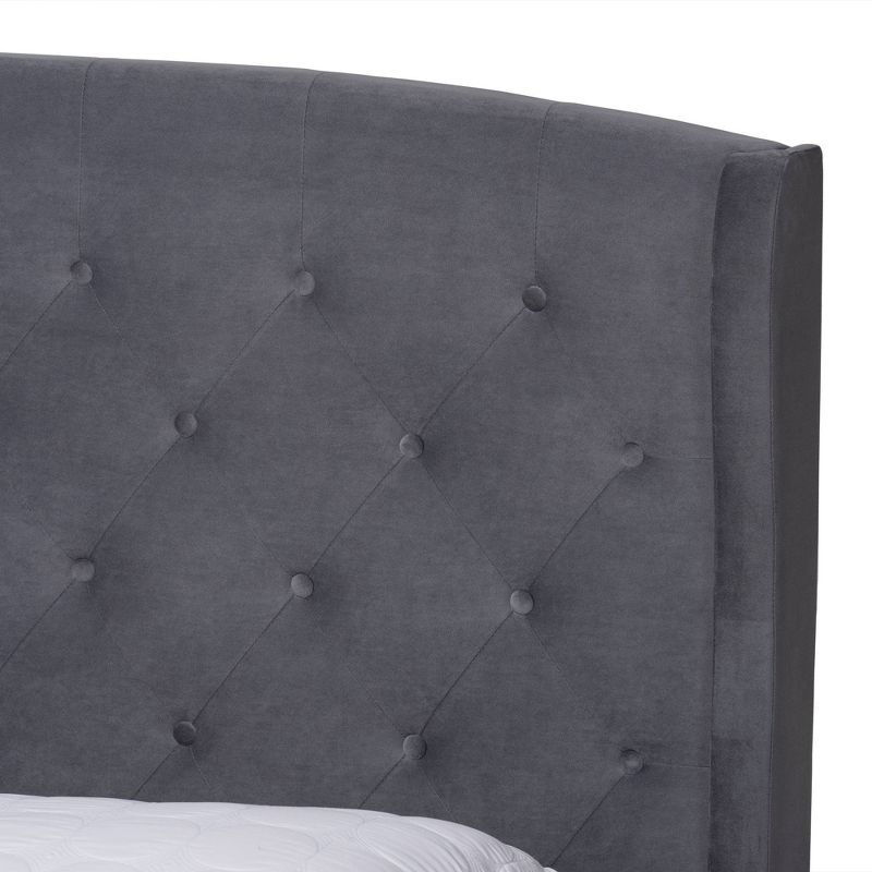 Joanna Velvet Fabric Upholstered and Wood Platform Bed - Baxton Studio, 6 of 10
