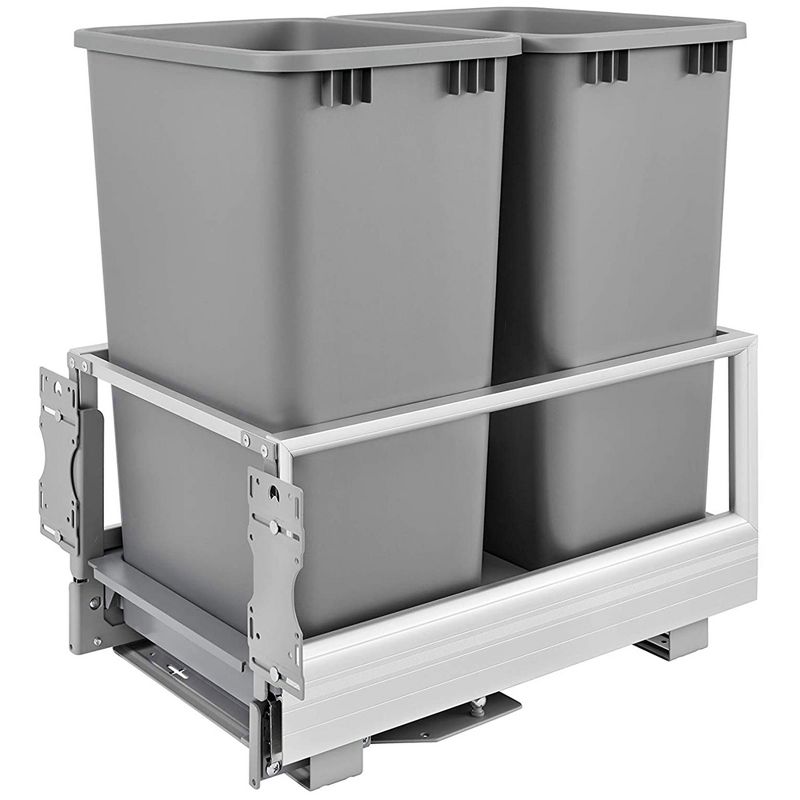 Rev-A-Shelf 5149 Series Double Aluminum Pull-Out Kitchen Waste Containers with Soft Open and Close Slides, 1 of 8